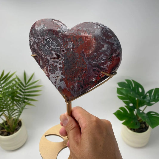 Natural Mexican Crazy Lace Agate Heart with Stand