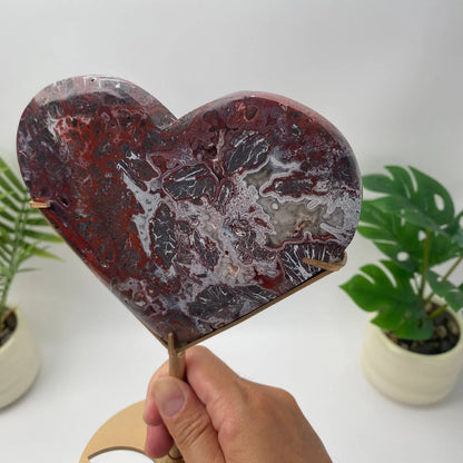 Natural Mexican Crazy Lace Agate Heart with Stand