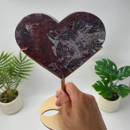 Natural Mexican Crazy Lace Agate Heart with Stand