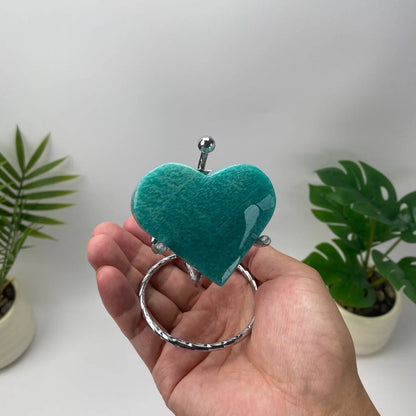 Natural Amazonite Heart Carving with Stand