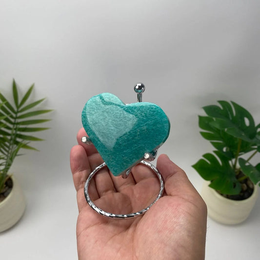 Natural Amazonite Heart Carving with Stand