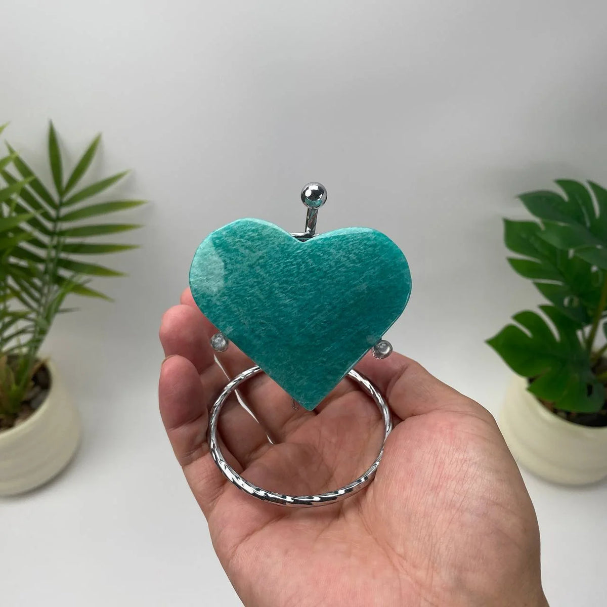 Natural Amazonite Heart Carving with Stand