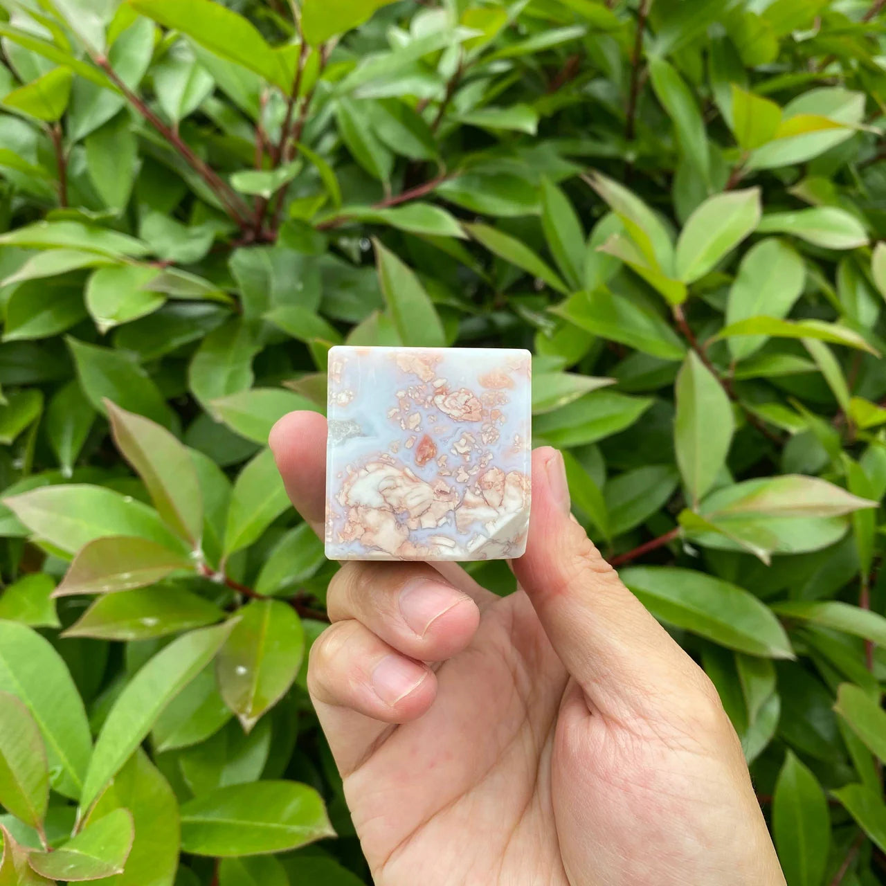 Natural Pink Agate Cube Carving