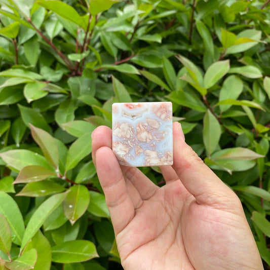 Natural Pink Agate Cube Carving