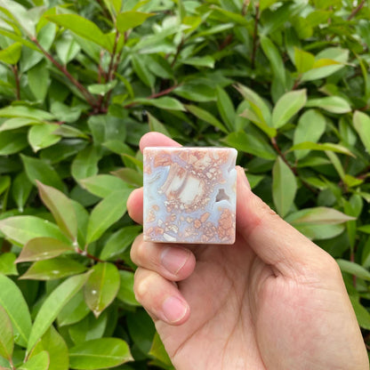 Natural Pink Agate Cube Carving
