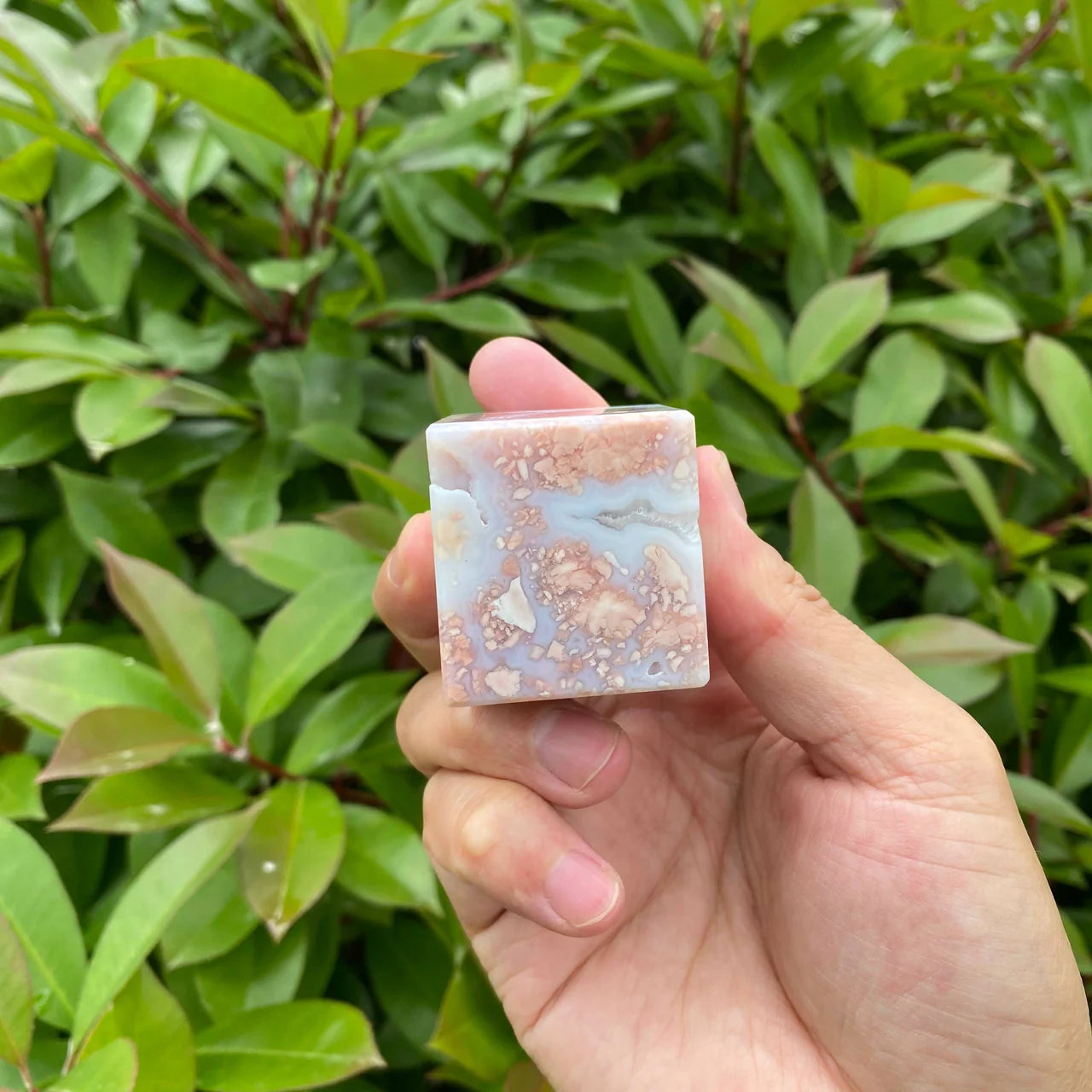 Natural Pink Agate Cube Carving
