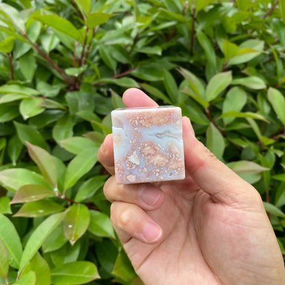 Natural Pink Agate Cube Carving
