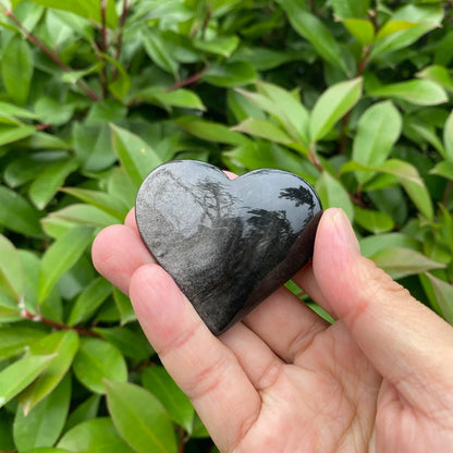 Natural Silver Sheen Obsidian Heart