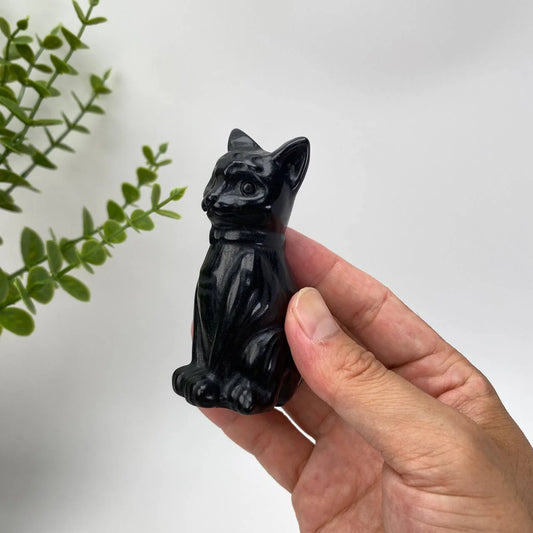 Natural Obsidian Seated Cat Carving