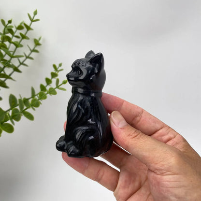 Natural Obsidian Seated Cat Carving