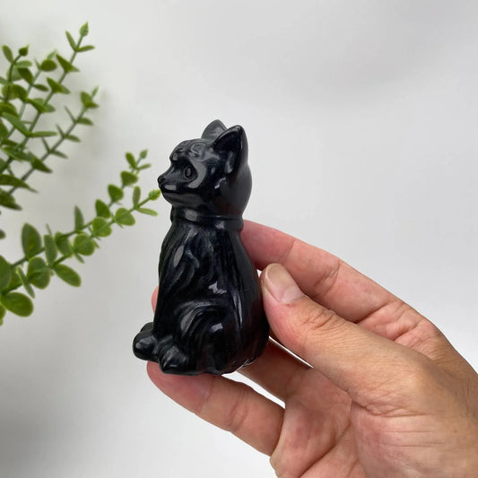 Natural Obsidian Seated Cat Carving