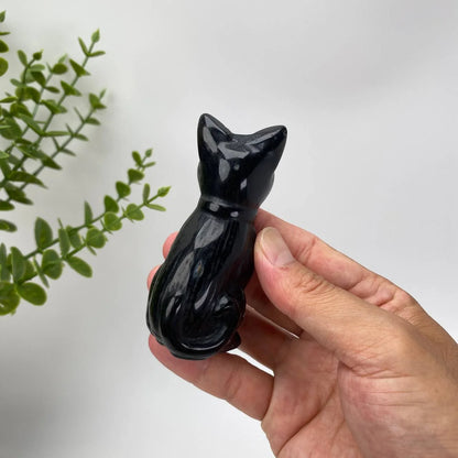 Natural Obsidian Seated Cat Carving