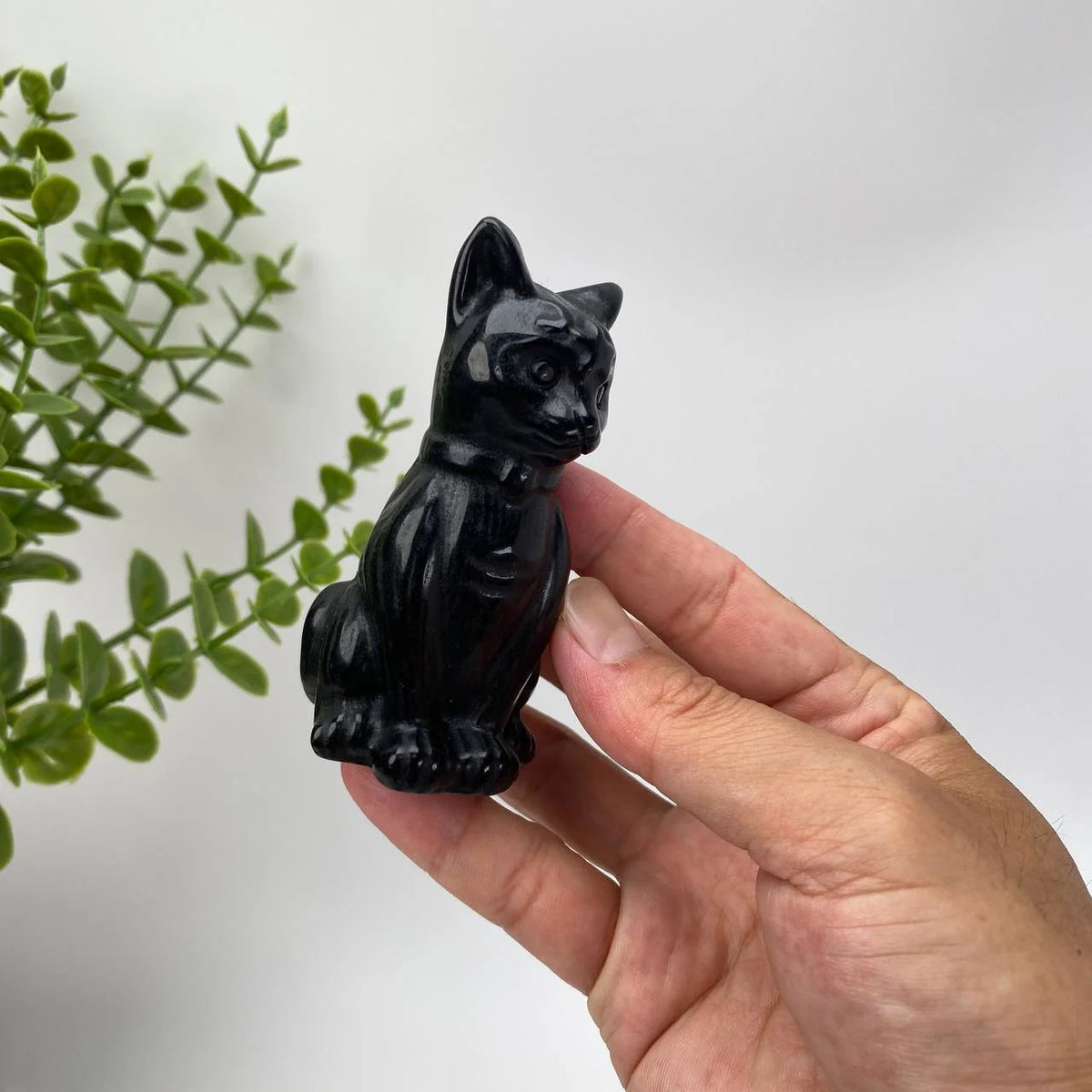 Natural Obsidian Seated Cat Carving
