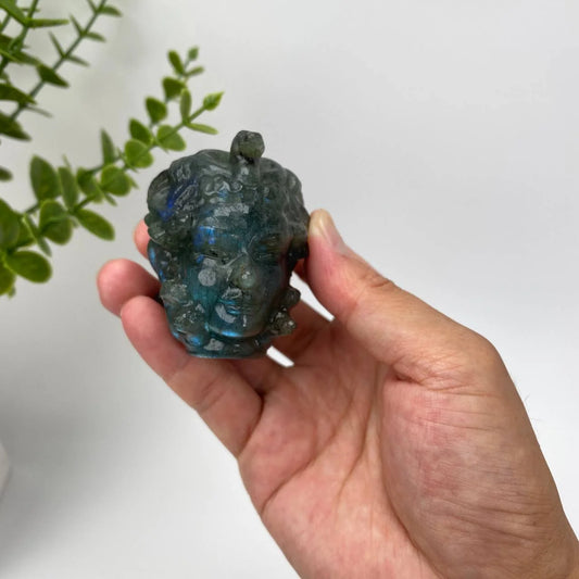 Natural Labradorite Medusa Carving