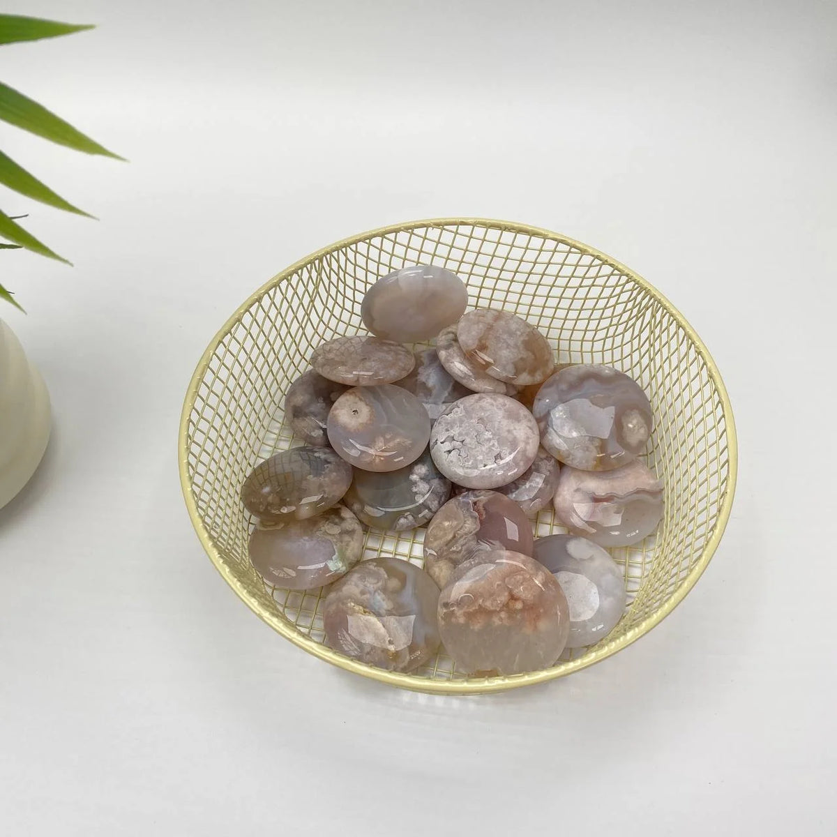 Natural Cherry Blossom Agate Floral-Inclusion Palm Stone
