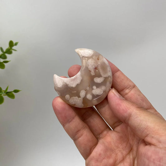 Natural Cherry Blossom Agate Clouded Crescent Moon