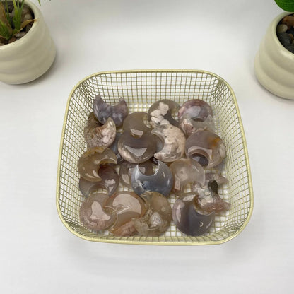 Natural Cherry Blossom Agate Clouded Crescent Moon