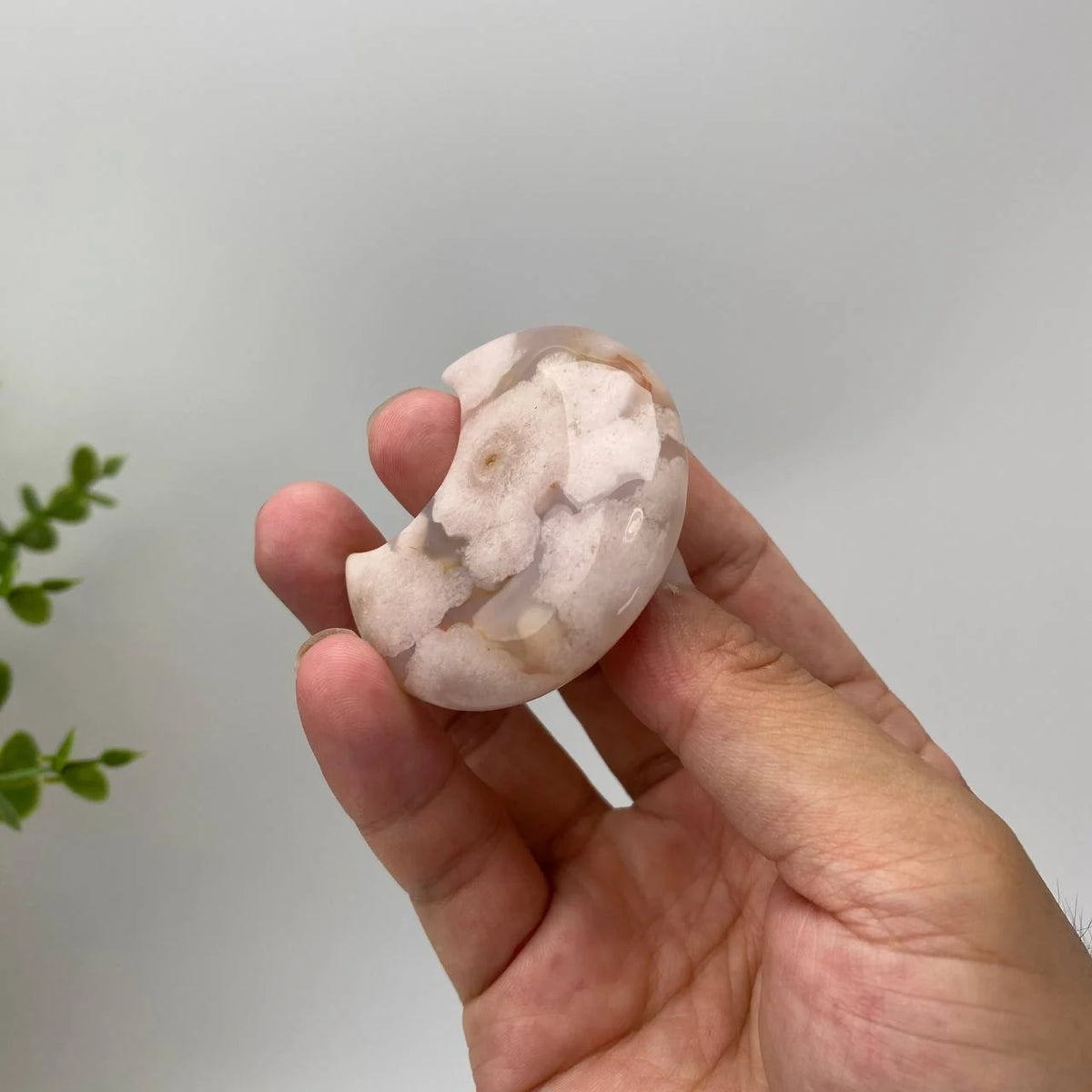 Natural Cherry Blossom Agate Clouded Crescent Moon