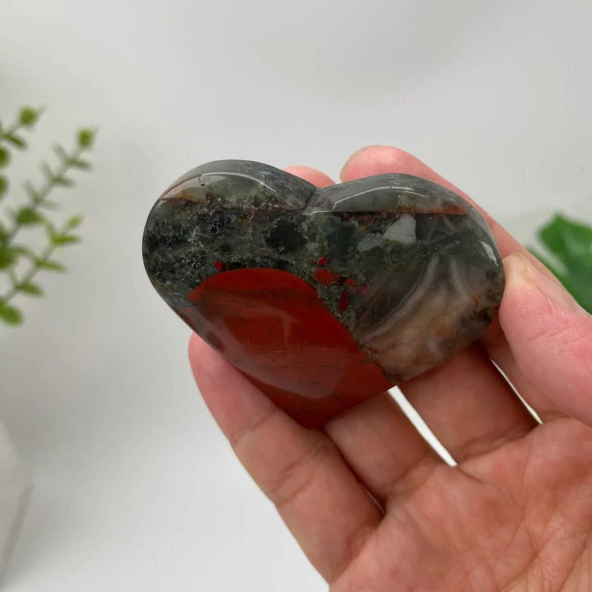 Natural African Bloodstone Deep Crimson Heart Carving