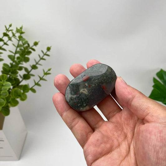 Natural African Bloodstone Red-Inclusion Palm Stone
