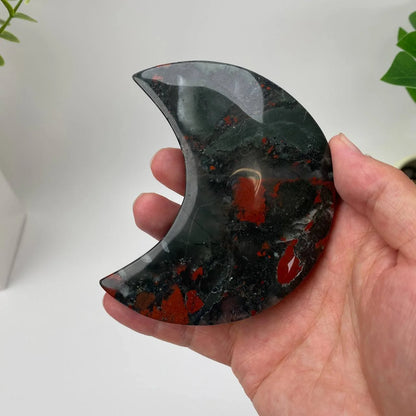 Natural African Bloodstone Crescent Moon Carving