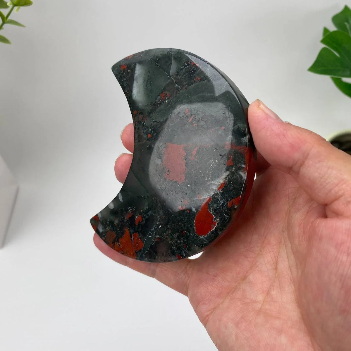 Natural African Bloodstone Crescent Moon Carving