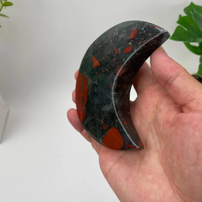 Natural African Bloodstone Crescent Moon Carving