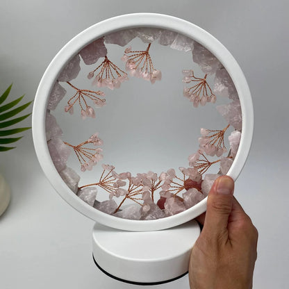 Natural Rose Quartz Bonsai Ring Lamp