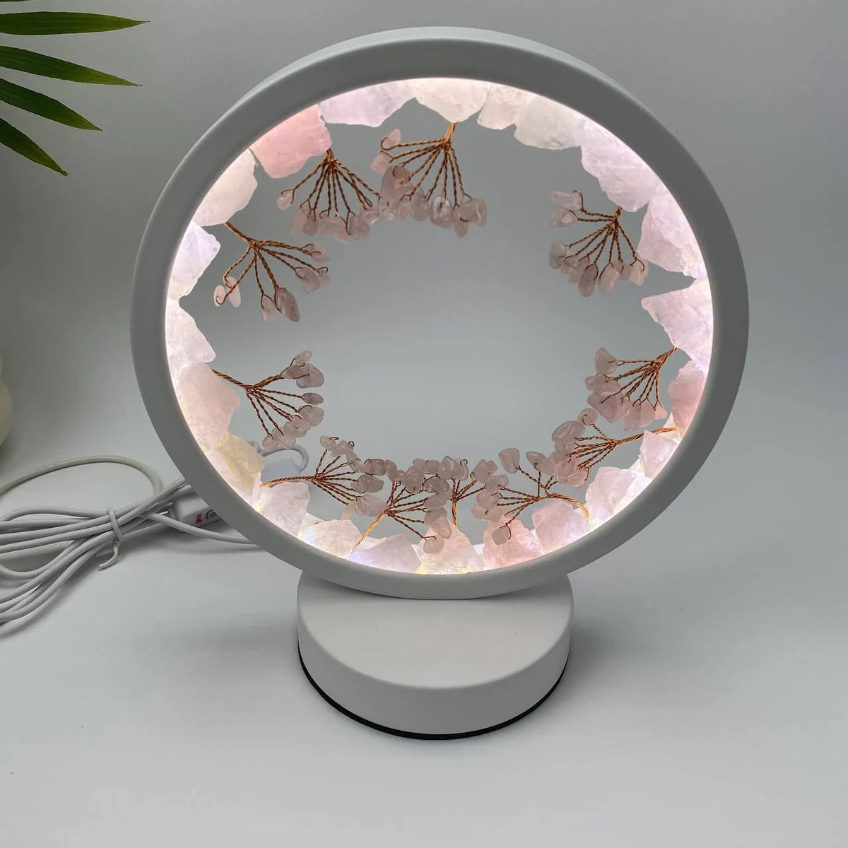Natural Rose Quartz Bonsai Ring Lamp
