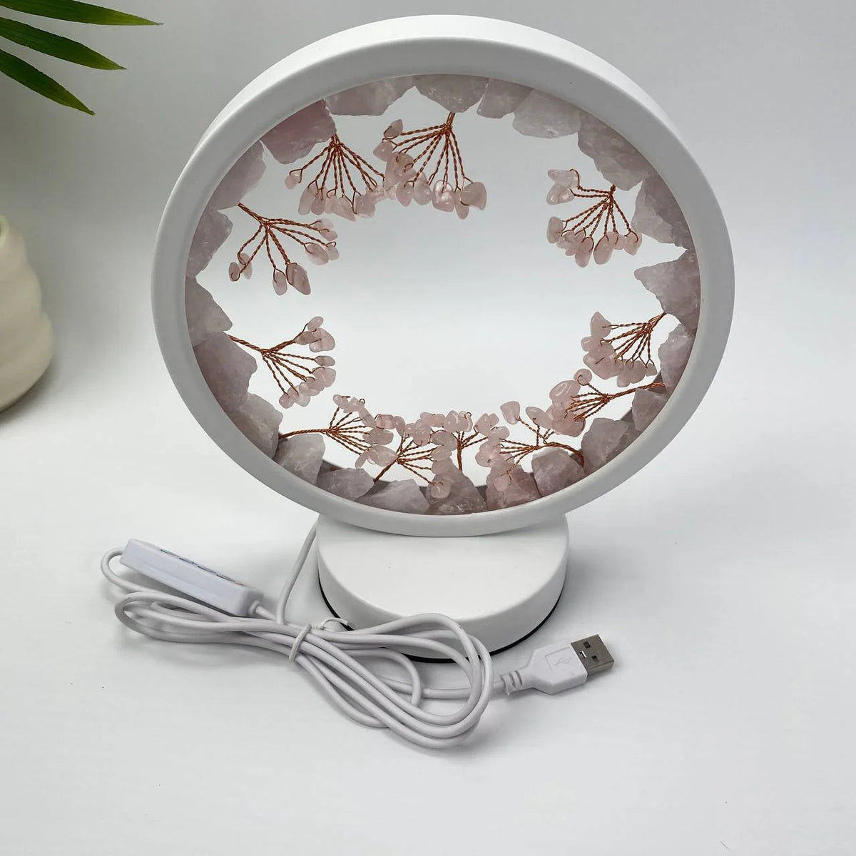 Natural Rose Quartz Bonsai Ring Lamp