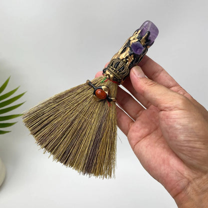 Natural Amethyst Crown Motif Crystal Broom