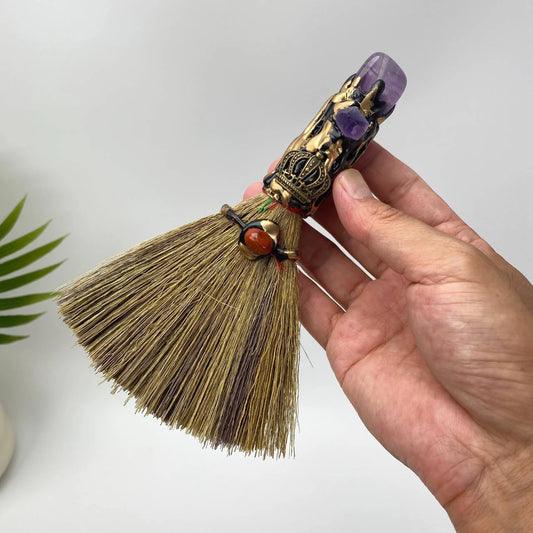 Natural Amethyst Crown Motif Crystal Broom