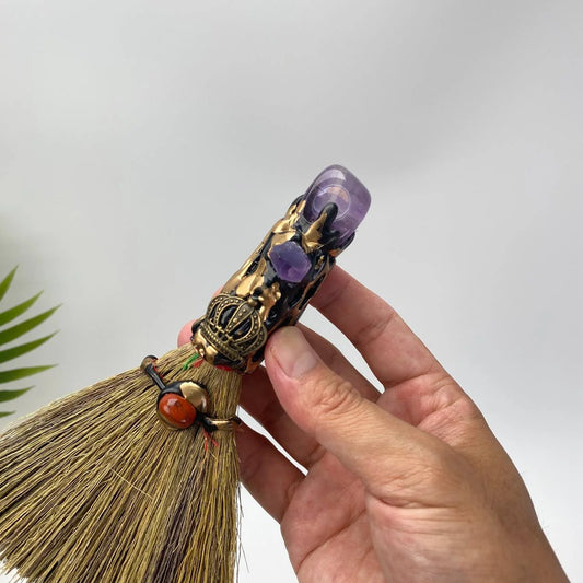 Natural Amethyst Crown Motif Crystal Broom