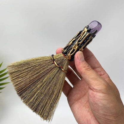 Natural Amethyst Crown Motif Crystal Broom