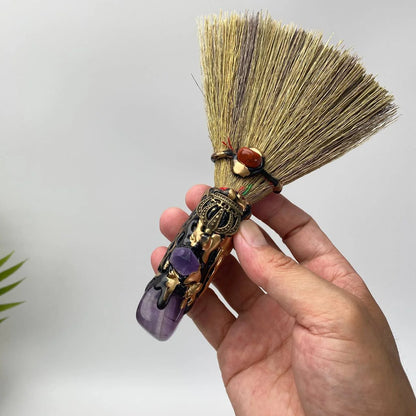 Natural Amethyst Crown Motif Crystal Broom