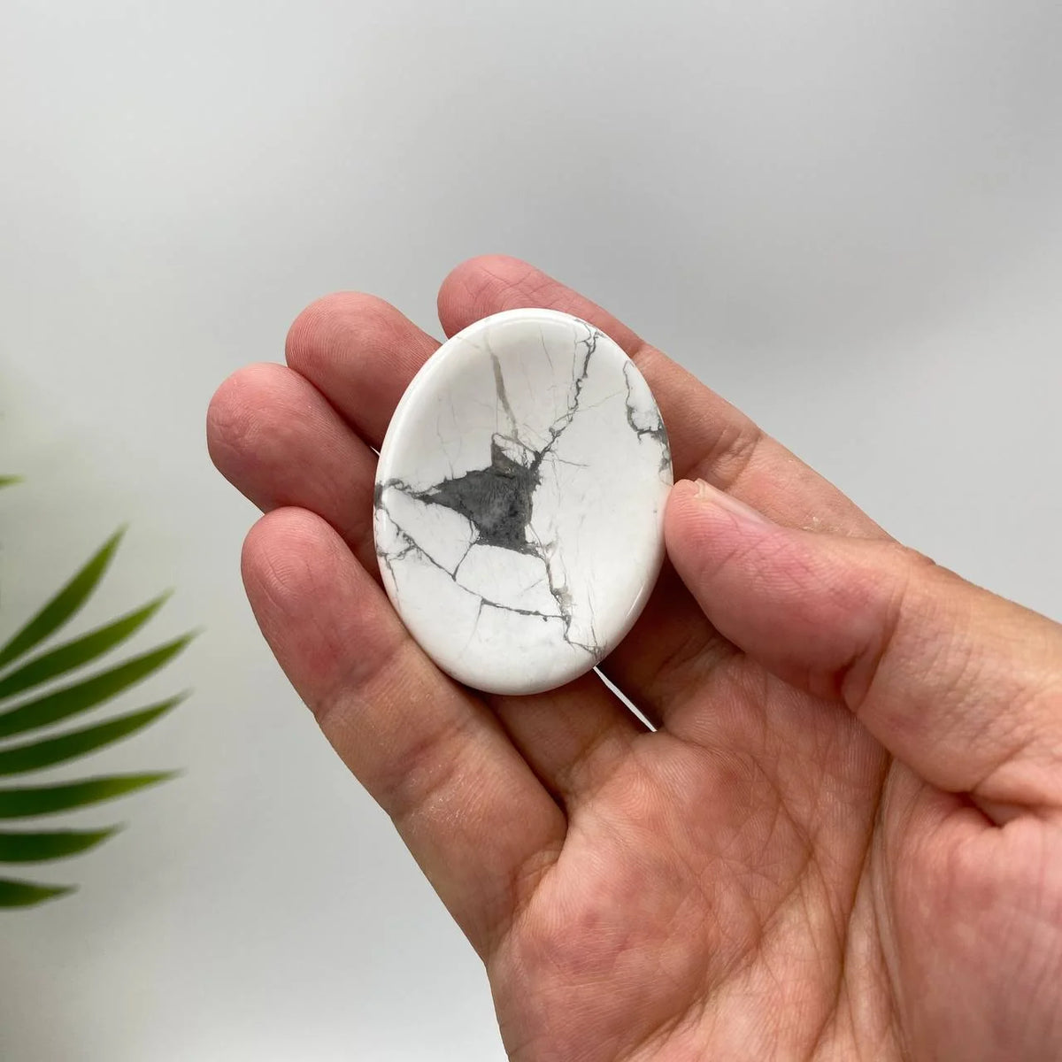 Natural Howlite Worry Stone with Dark Grey Veining