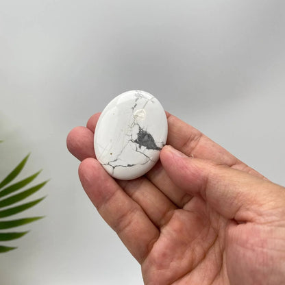 Natural Howlite Worry Stone with Dark Grey Veining