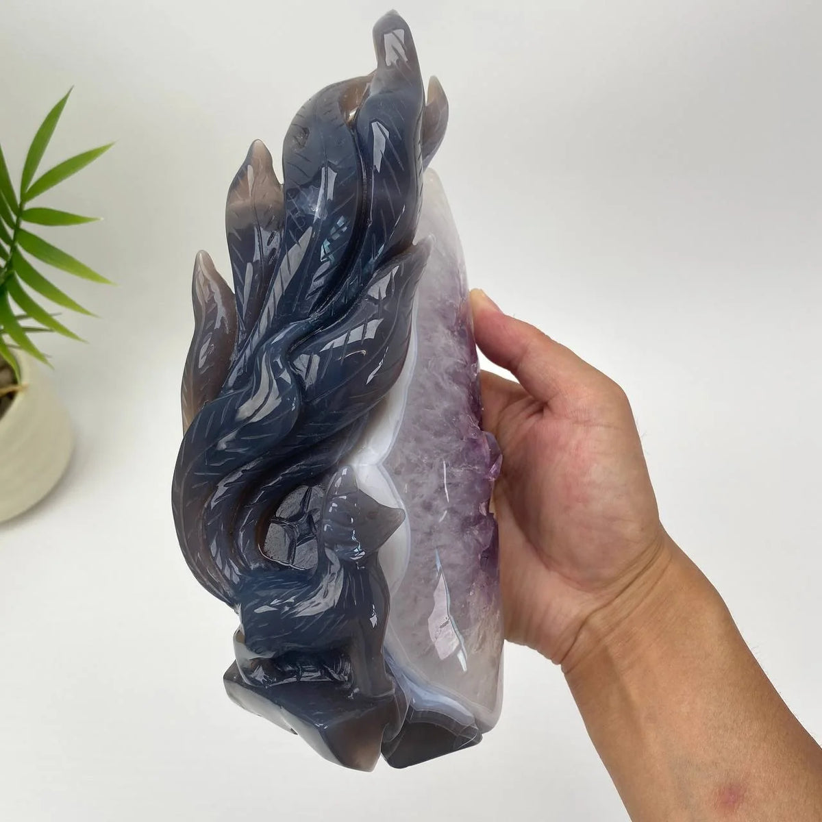 Natural Agate Amethyst Carved Nine-Tailed Fox