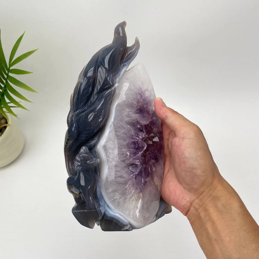 Natural Agate Amethyst Carved Nine-Tailed Fox