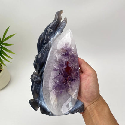 Natural Agate Amethyst Carved Nine-Tailed Fox