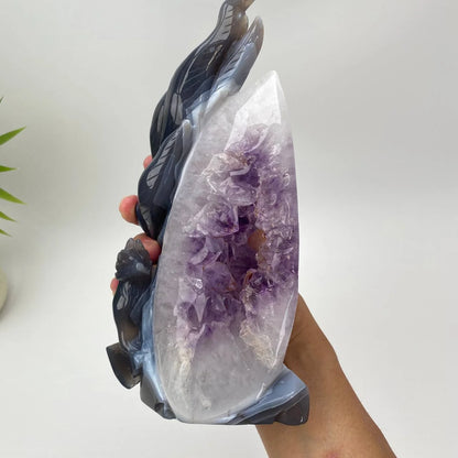 Natural Agate Amethyst Carved Nine-Tailed Fox