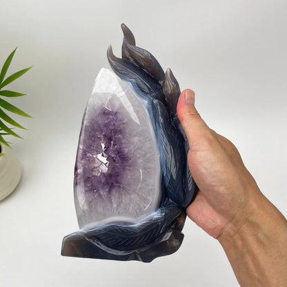 Natural Agate Amethyst Carved Nine-Tailed Fox