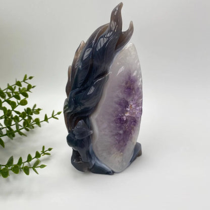 Natural Agate Amethyst Carved Nine-Tailed Fox