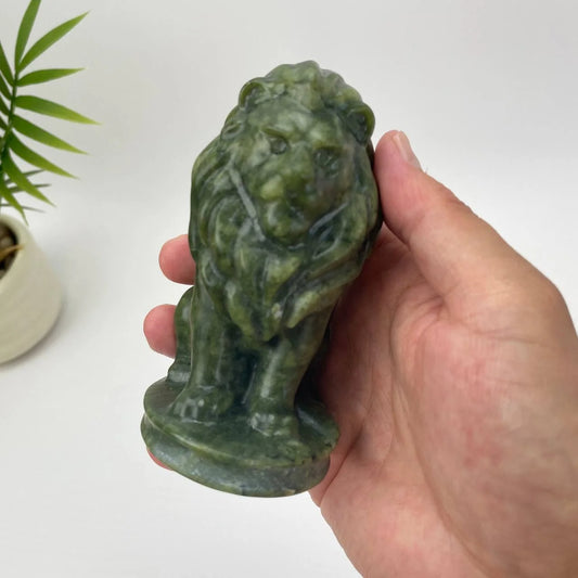 Natural Serpentine Moss-Green Lion Carving