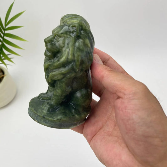 Natural Serpentine Moss-Green Lion Carving