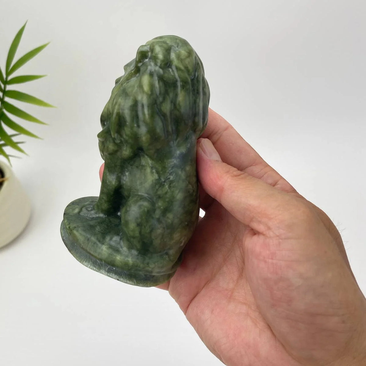Natural Serpentine Moss-Green Lion Carving
