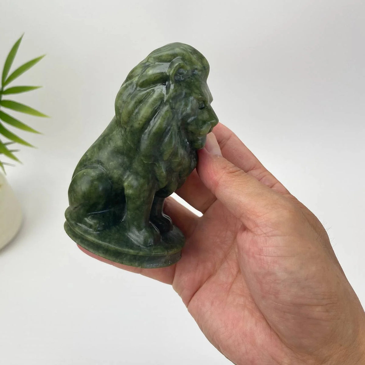 Natural Serpentine Moss-Green Lion Carving