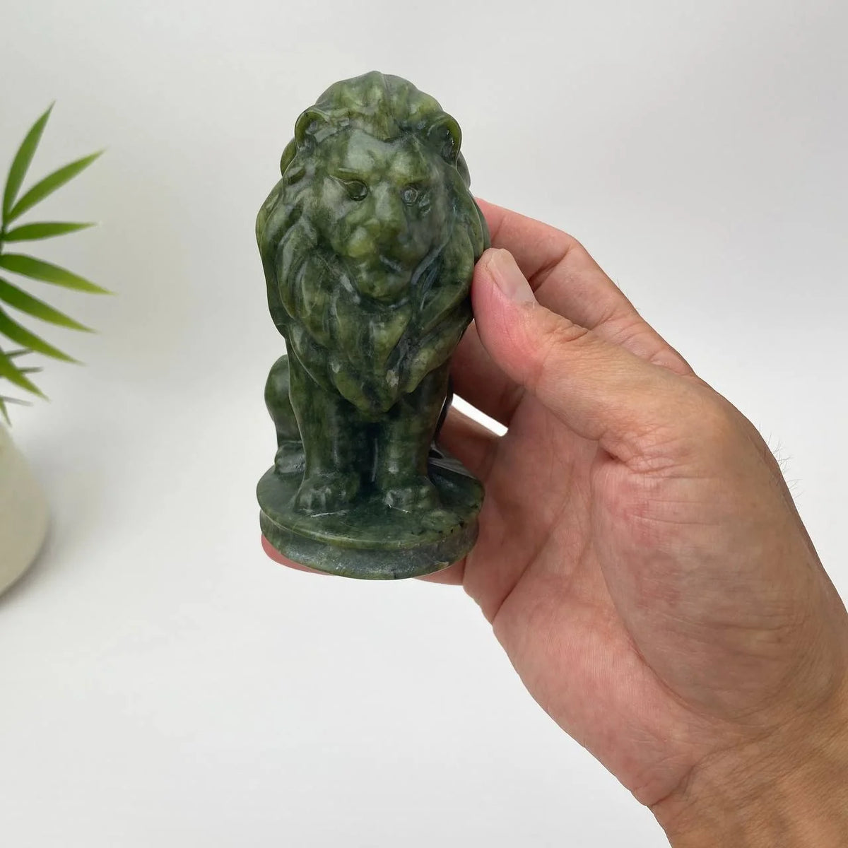 Natural Serpentine Moss-Green Lion Carving