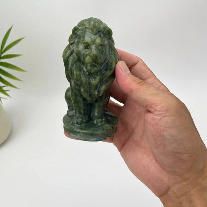 Natural Serpentine Moss-Green Lion Carving