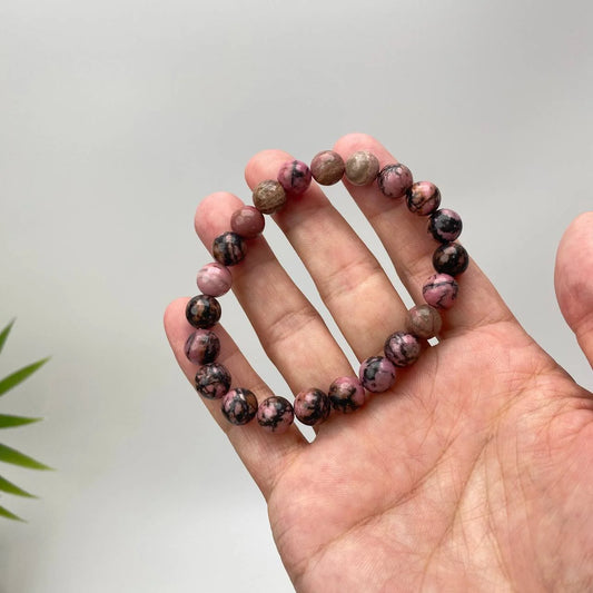Natural Rhodonite Marbled Sphere Bracelet